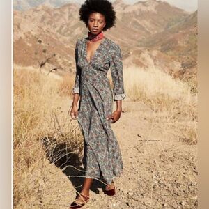 DÔEN Charleston Dress Ladybird Floral Maxi Midi | Size Medium Cottagecore